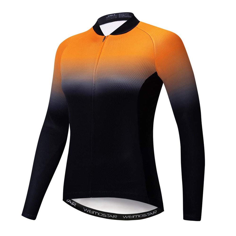 Cycling Jersey Long Sleeve Womens Mountain Bike Jersey Zip Shirts Road Bicycle Clothing Pro Team Sport Racing MTB Tops for Ladies Female Bouse Fall Autumn Breathable Orange Black Size L