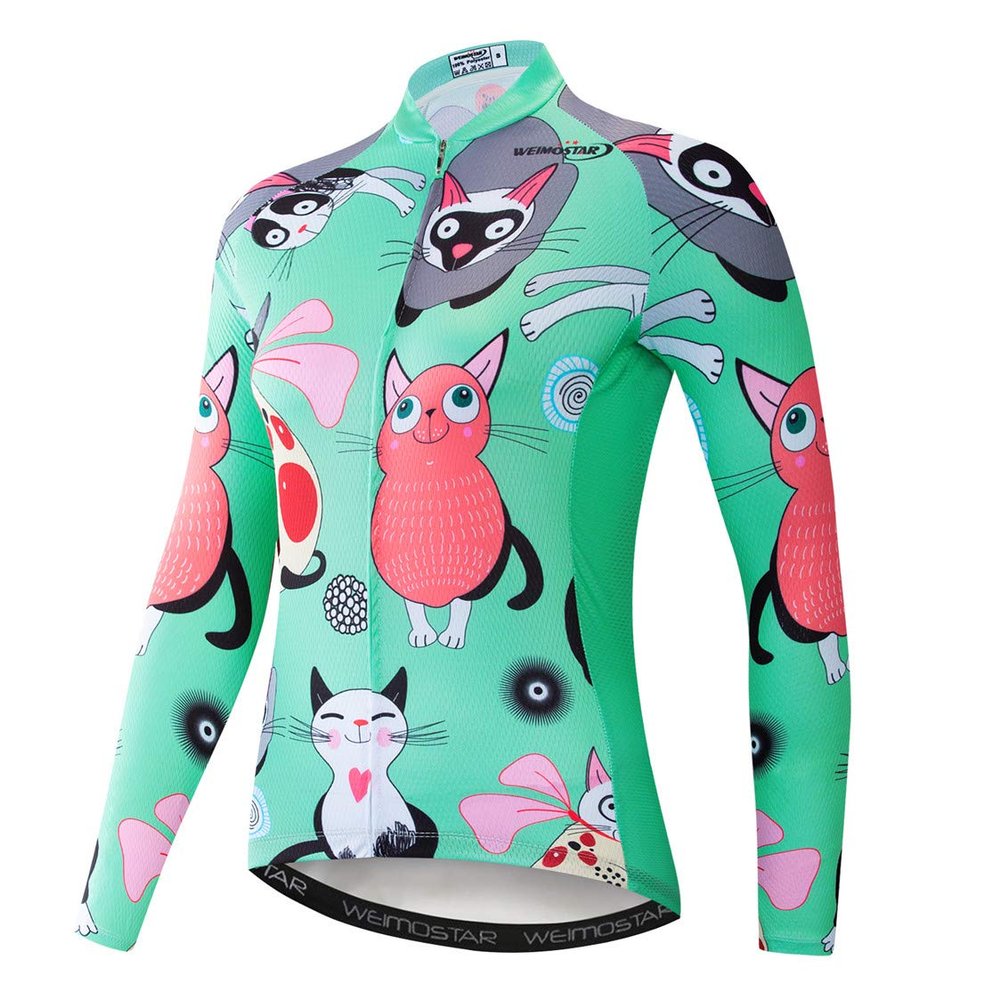 Cycling Jersey Long Sleeve Womens Mountain Bike Jersey Zip Shirts Road Bicycle Clothing Pro Team Sport Racing MTB Tops for Ladies Female Bouse Fall Autumn Breathable Green Pink Size S