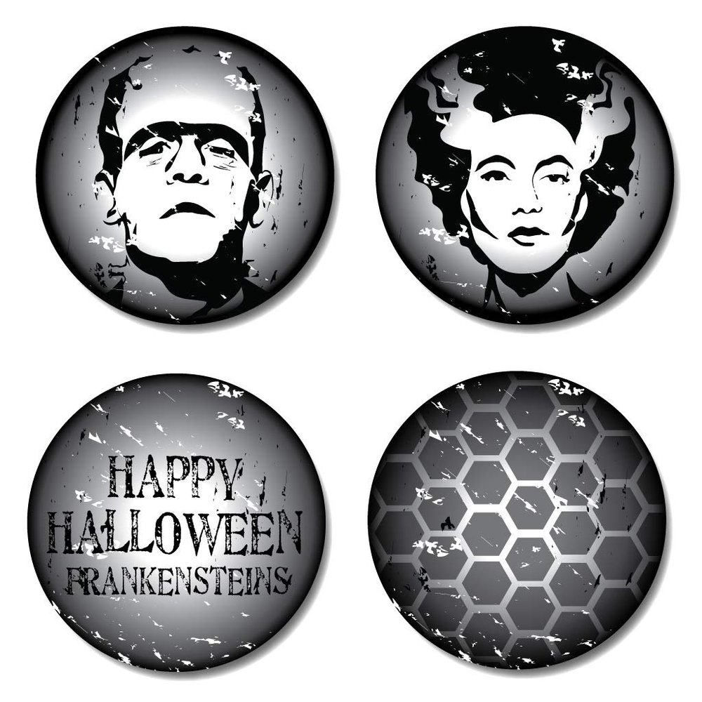 VictoryStore Halloween Coasters - Halloween Coaster Set Includes 4 Coaster Designs (12, The Frankenstein Family)