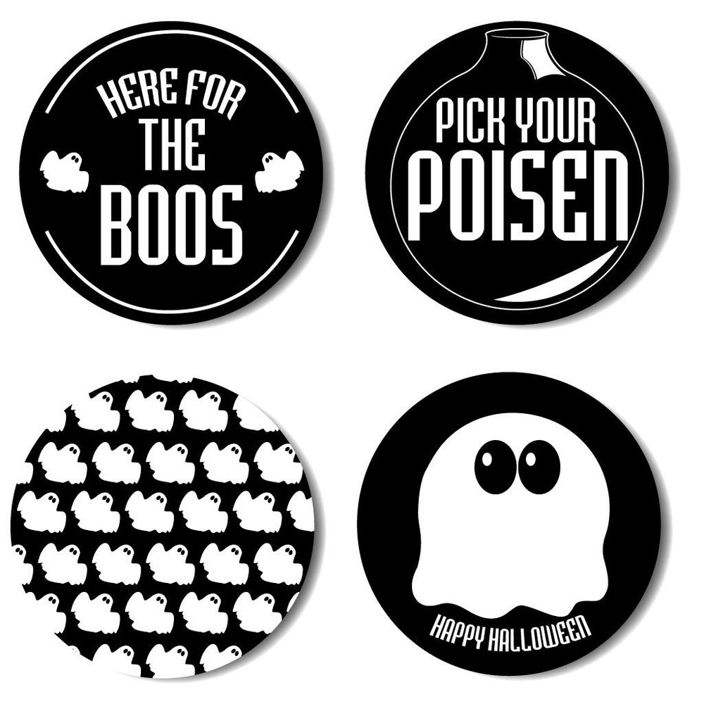VictoryStore Halloween Coasters - Halloween Coaster Set Includes 4 Coaster Designs (12, Here for The BOOs)
