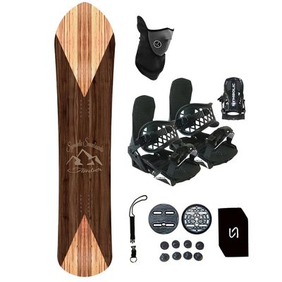 143cm Symbolic Timber Powder Wide Snowboard + Bindings Package +Leash+Stomp+Face Mask (Bindings Black S/M Men(fit 5-8.5), 143cm Powder Hybrid Rocker)