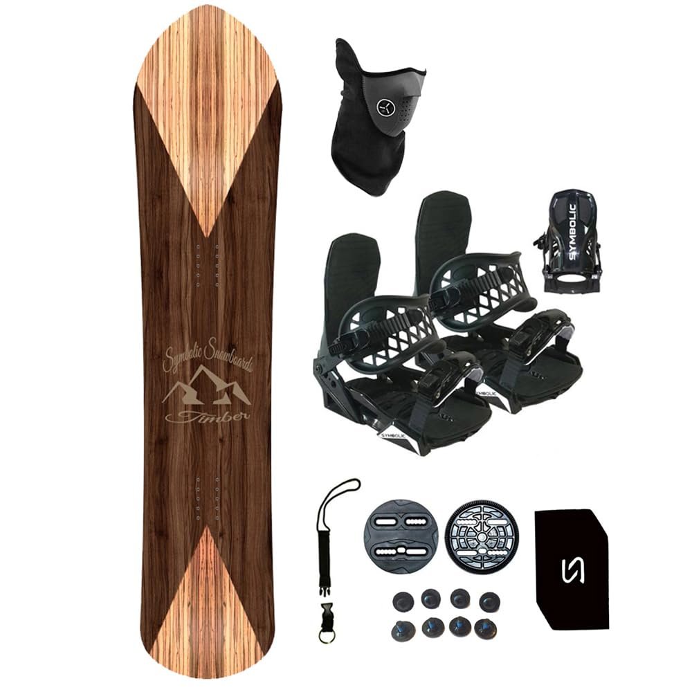 143cm Symbolic Timber Powder Wide Snowboard + Bindings Package +Leash+Stomp+Face Mask (Bindings Black S/M Men(fit 5-8.5), 143cm Powder Hybrid Rocker)