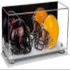 Better Display Cases Acrylic Double Mini - Miniature (not Full Size) Football Helmet or Mini Goalie Mask Display Case with Mirror Case, Silver Risers and White Base (A019-SR) view 1