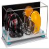 Better Display Cases Acrylic Double Mini - Miniature (not Full Size) Football Helmet or Mini Goalie Mask Display Case with Mirror Case, Light Blue Risers and White Base (A019-BLR) view 1