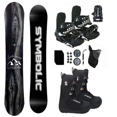 Symbolic Knotty Snowboard & Bindings & Boots +Leash+Stomp+Mask Package (160cm Wide Hybrid Rocker, 10 Mens Black Boots & Black Bindings)