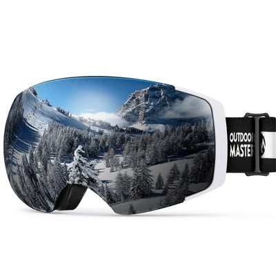 OutdoorMaster Ski Goggles PRO - Frameless, Interchangeable Lens 100% UV400 Protection Snow Goggles for Men & Women (White Frame VLT 10% Grey Lens and Free Protective Case)