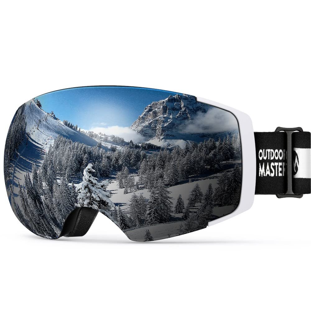 OutdoorMaster Ski Goggles PRO - Frameless, Interchangeable Lens 100% UV400 Protection Snow Goggles for Men & Women (White Frame VLT 10% Grey Lens and Free Protective Case)