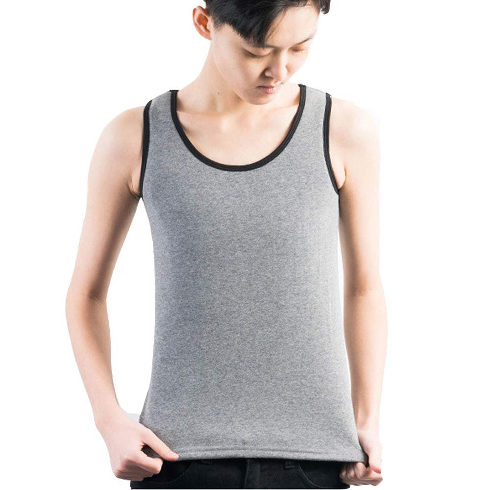 MISWSU Cotton Thermal Long Tank Top Compression Chest Binder for Tomboy Trans Lesbian(Gray,4XL)