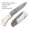 YOUSUNLONG Folding Pocket Knife - Overall 140mm - Japanese Damascus Steel Blade - Natural Bull Bone Handle with Leather sheath and natural walnut wooden knife box view 3