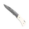 YOUSUNLONG Folding Pocket Knife - Overall 140mm - Japanese Damascus Steel Blade - Natural Bull Bone Handle with Leather sheath and natural walnut wooden knife box view 4