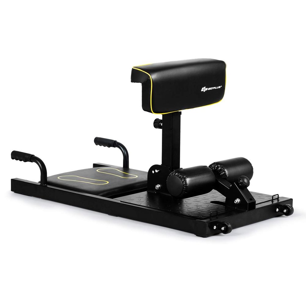 Goplus Deep Squat Machine, 8-in-1 Sissy Squat Fitness Equipment Functional Core Workout Training Sit Up & Push Up Leg Exerciser, with Anti-skid Measures, Soft PVC Cover, Handy Wheels (Black)