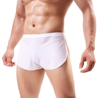 Swbreety Men's Sexy Lingerie Ice Silk Boxer Shorts Briefs Casual Loose Underwear White