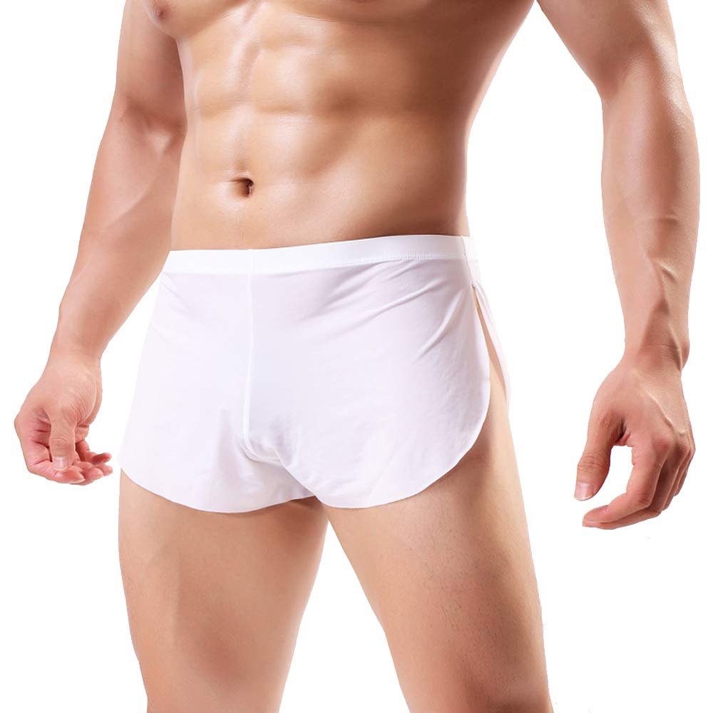 Swbreety Men's Sexy Lingerie Ice Silk Boxer Shorts Briefs Casual Loose Underwear White