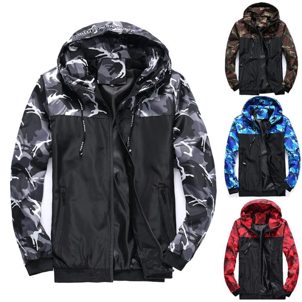 Muzboo Men's Hooded Windbreaker Lightweight Windproof Quick-Drying Zipper Camouflage Windbreaker