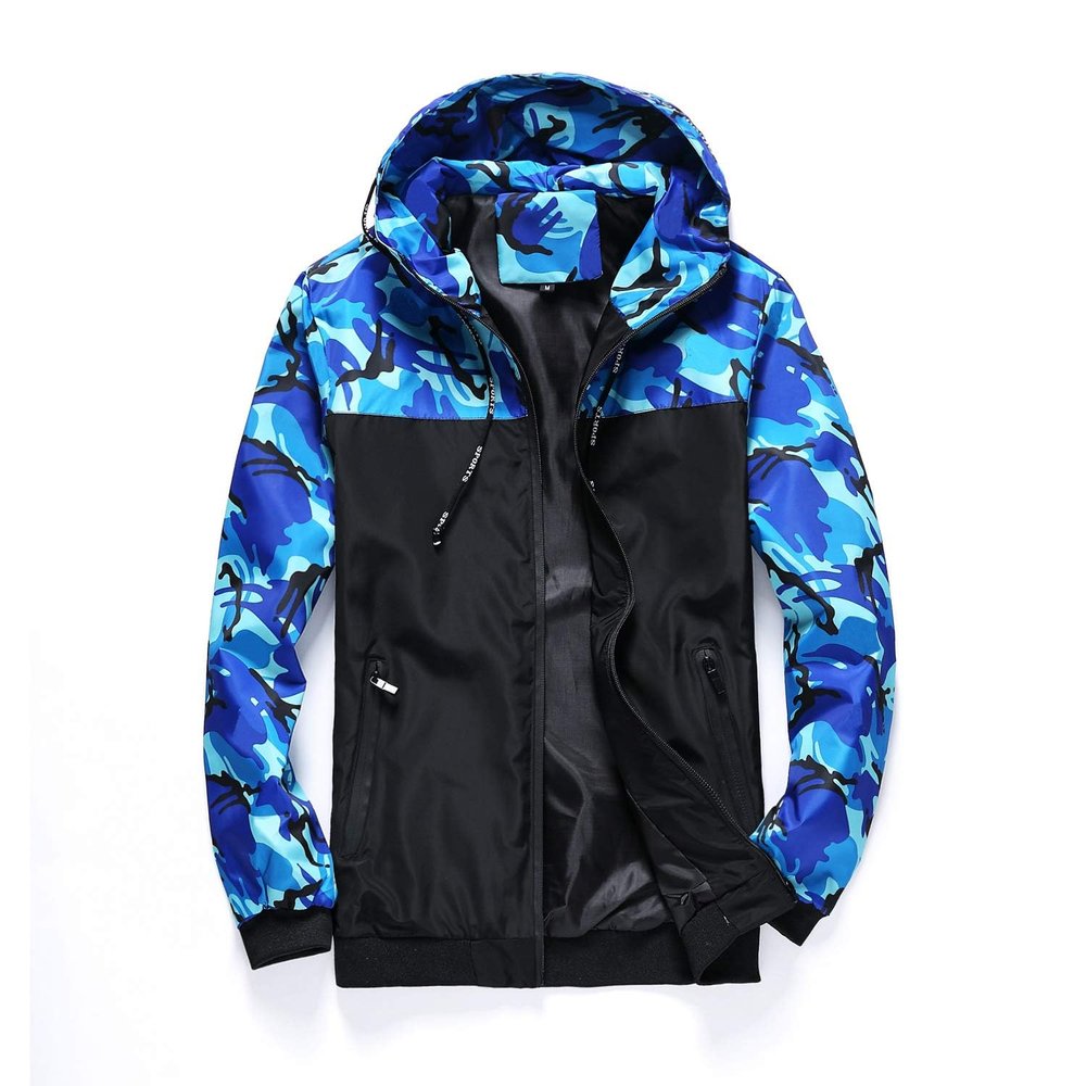 Muzboo Men's Hooded Windbreaker Lightweight Windproof Quick-Drying Zipper Camouflage Windbreaker