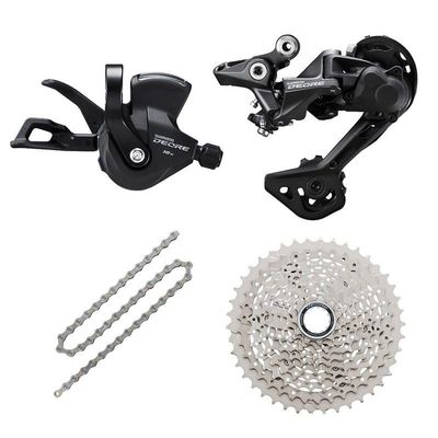 JGbike Compatible 10 Speed MTB 4pc groupset for Shimano Deore M4100: Right Shift Lever,Long cage Rear Derailleur, 11-42T Cassette or Sunrace 11-46T Cassette, KMC X10 Chain