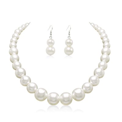 Cryshimmer Pearl Choker Necklace for Women Faux Pearl Beads Strand Necklace Earring Set Costume Jewelry,Christmas Gift for Her