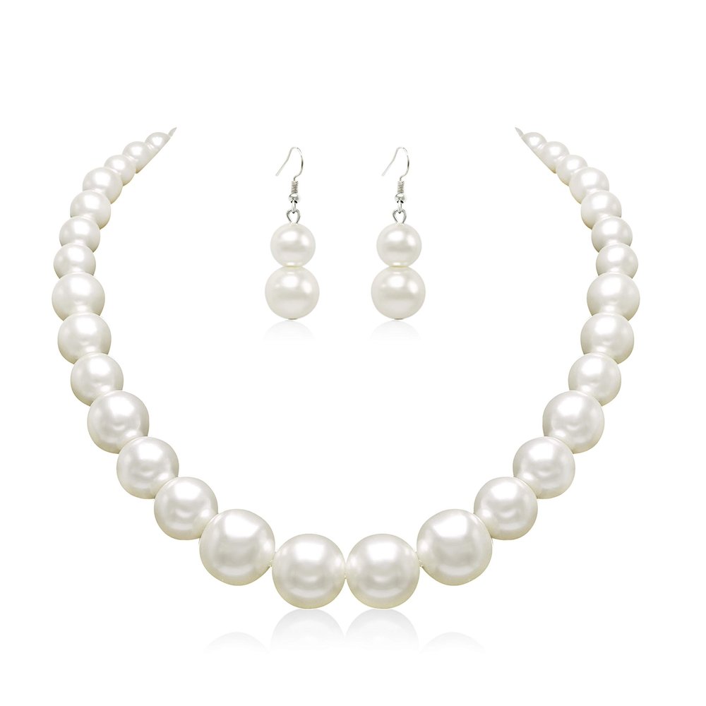 Cryshimmer Pearl Choker Necklace for Women Faux Pearl Beads Strand Necklace Earring Set Costume Jewelry,Christmas Gift for Her