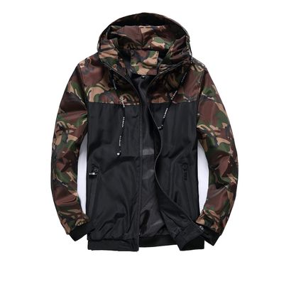 Muzboo Men's Hooded Windbreaker Lightweight Windproof Quick-Drying Zipper Camouflage Windbreaker