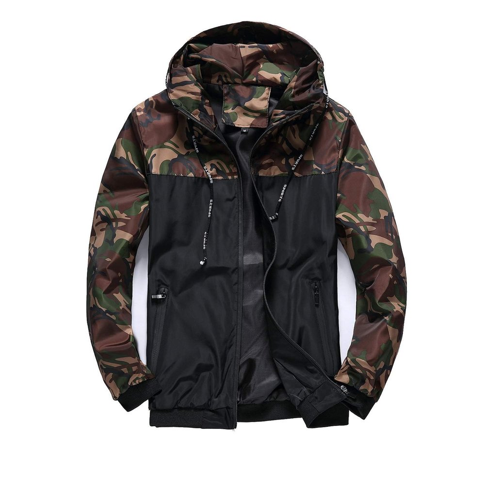 Muzboo Men's Hooded Windbreaker Lightweight Windproof Quick-Drying Zipper Camouflage Windbreaker