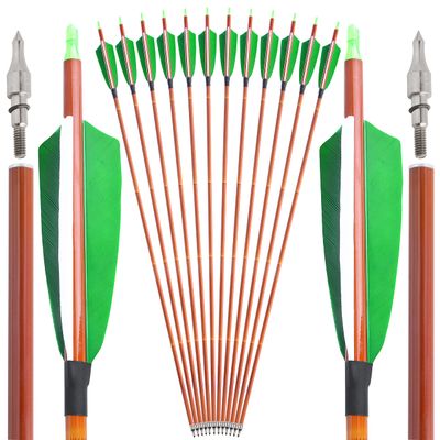 AMEYXGS 30inch Carbon Arrows Hunting Aiming Practice Arrows Spine 500 with 4inch Shield Turkey Feather Detachable Arrowhead for Recurve Compound Bow Longbow 12pcs (12Pcs Green)