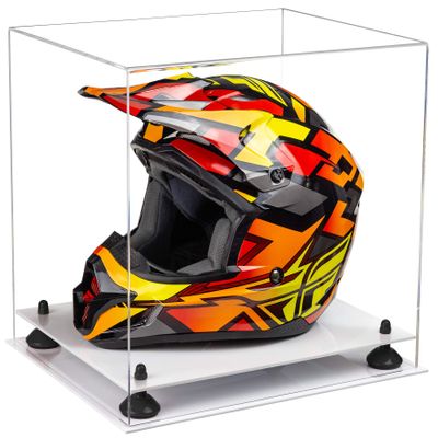 Better Display Cases Clear Acrylic Motorcycle Motocross or Racing Helmet Display Case with Black Risers and White Base (A024-BR)