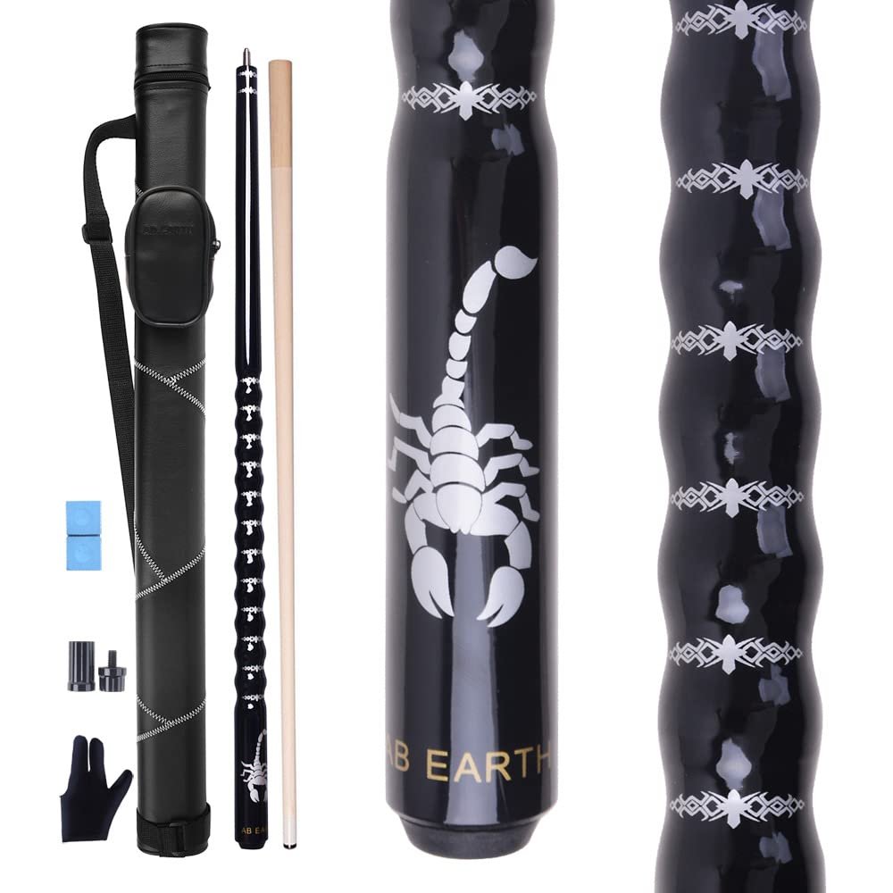 AB Earth Ergonomic Design 13mm Tip 58" Maple Pool Cue Stick Kit with Hard Case (Black, 19oz)