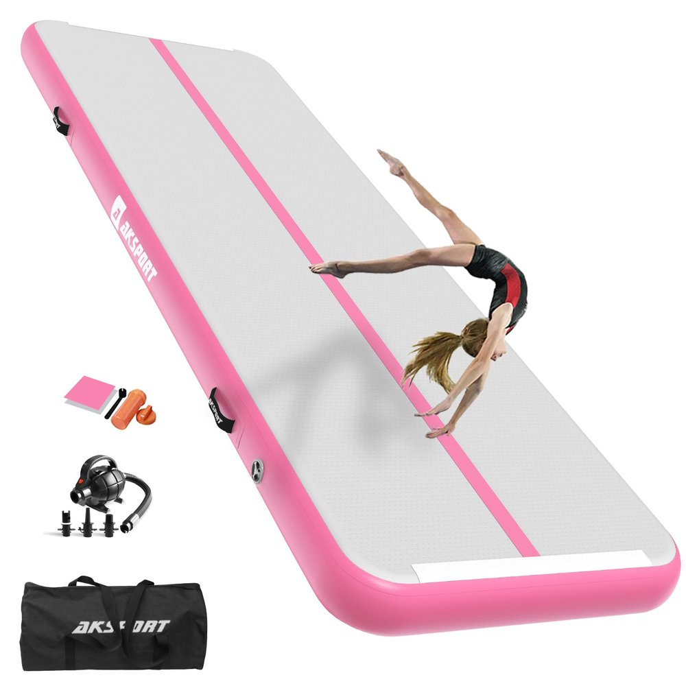 AKSPORT Air Mat Tumble Track 10ft 13ft 16ft 20ft Gymnastics Tumbling Mat Inflatable Tumble Track with Electric Air Pump for Home Use/Tumble/Gym/Training/Cheerleading (Pink, 10x3.28x0.66ft)