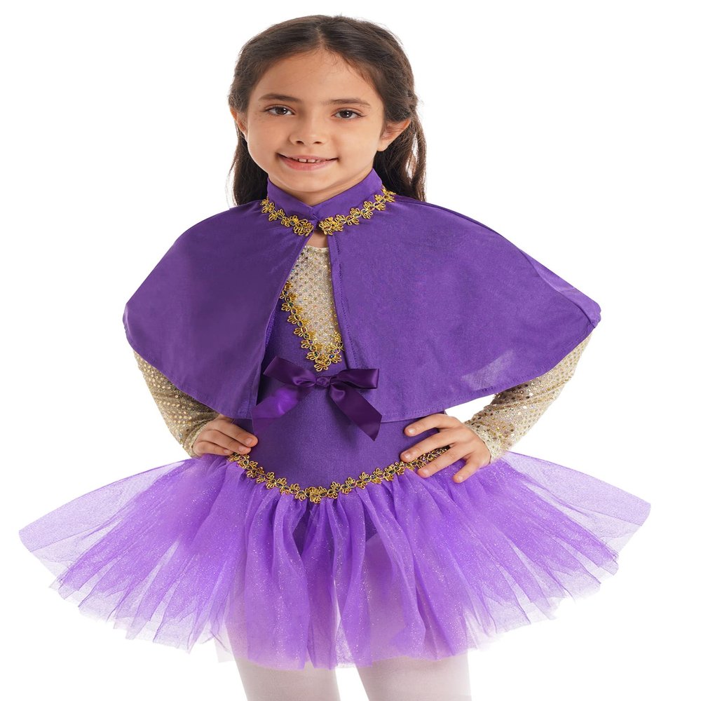 YEAHDOR Little Girls' Circus Show Costume Fancy Dress One Piece Dance Leotard Performance Uniform Halloween Outfit Purple Skirted Leotard with Cape 4