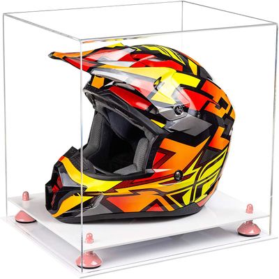Better Display Cases Clear Acrylic Motorcycle Motocross or Racing Helmet Display Case with Pink Risers and White Base (A024-PNR)