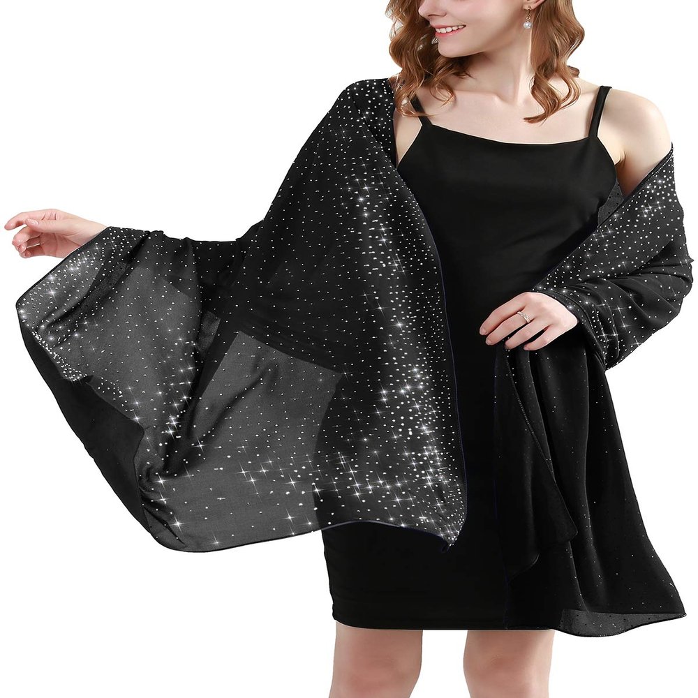 BANETTETA Black Shawls and Wraps for Evening Dresses Wrap Cover Up Formal Shawl Wraps for Women (Black)