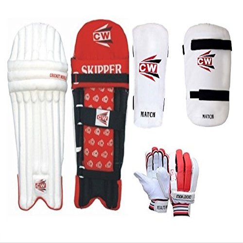 CW Max Cricket Set Right Hand Glove Leg Protector Batting Pads Arm & Thigh Protector Shield (6 (11-12 Yr))