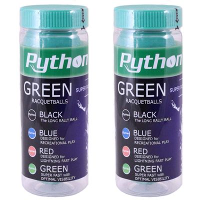 Python 3-Ball Can (Green) Racquetballs (Super Fast w/Optimal Visibility) (2-Cans/6-Balls)