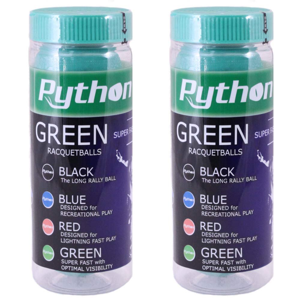 Python 3-Ball Can (Green) Racquetballs (Super Fast w/Optimal Visibility) (2-Cans/6-Balls)