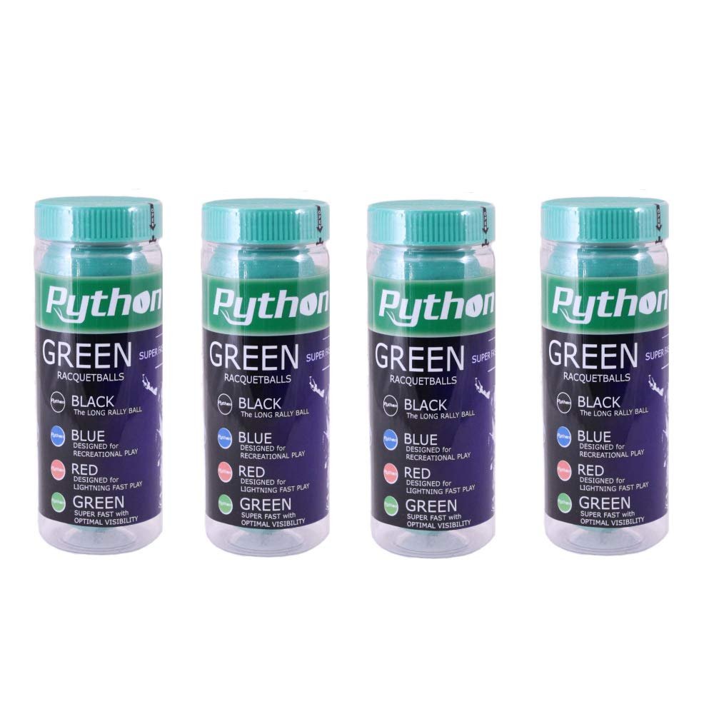 Python 3-Ball Can (Green) Racquetballs (Super Fast w/Optimal Visibility)(4-Cans/12-Balls)