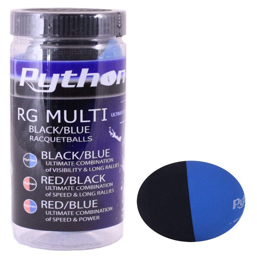 Python 3 Ball Can RG Multi Colored Racquetballs (Endorsed by Racquetball Legend Ruben Gonzalez!) (24-Cans/Packs, 72-Balls) (Black/Blue)