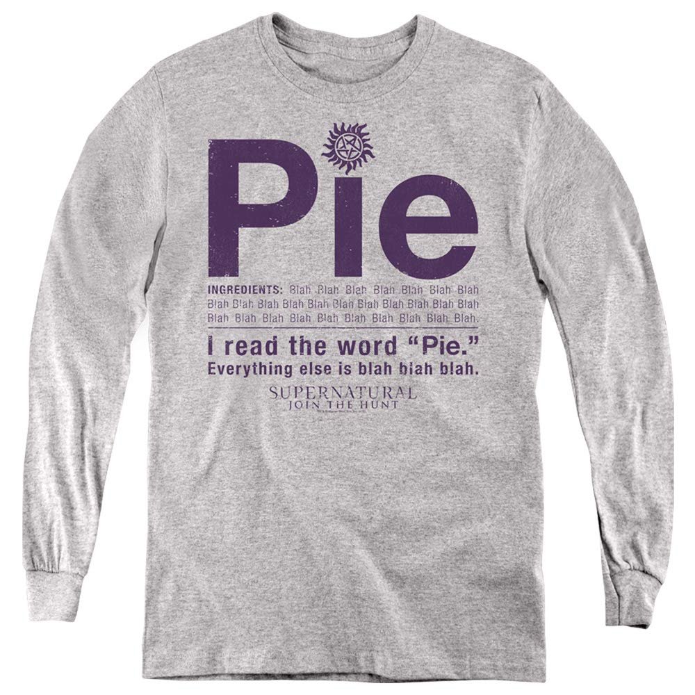 Supernatural Pie Youth Long Sleeve T Shirt, Large Athletic Heather