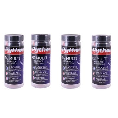 Python 3 Ball Can RG Multi Colored Racquetballs (Endorsed by Racquetball Legend Ruben Gonzalez!) (4-Cans/Packs, 12-Balls) (Black/Red)