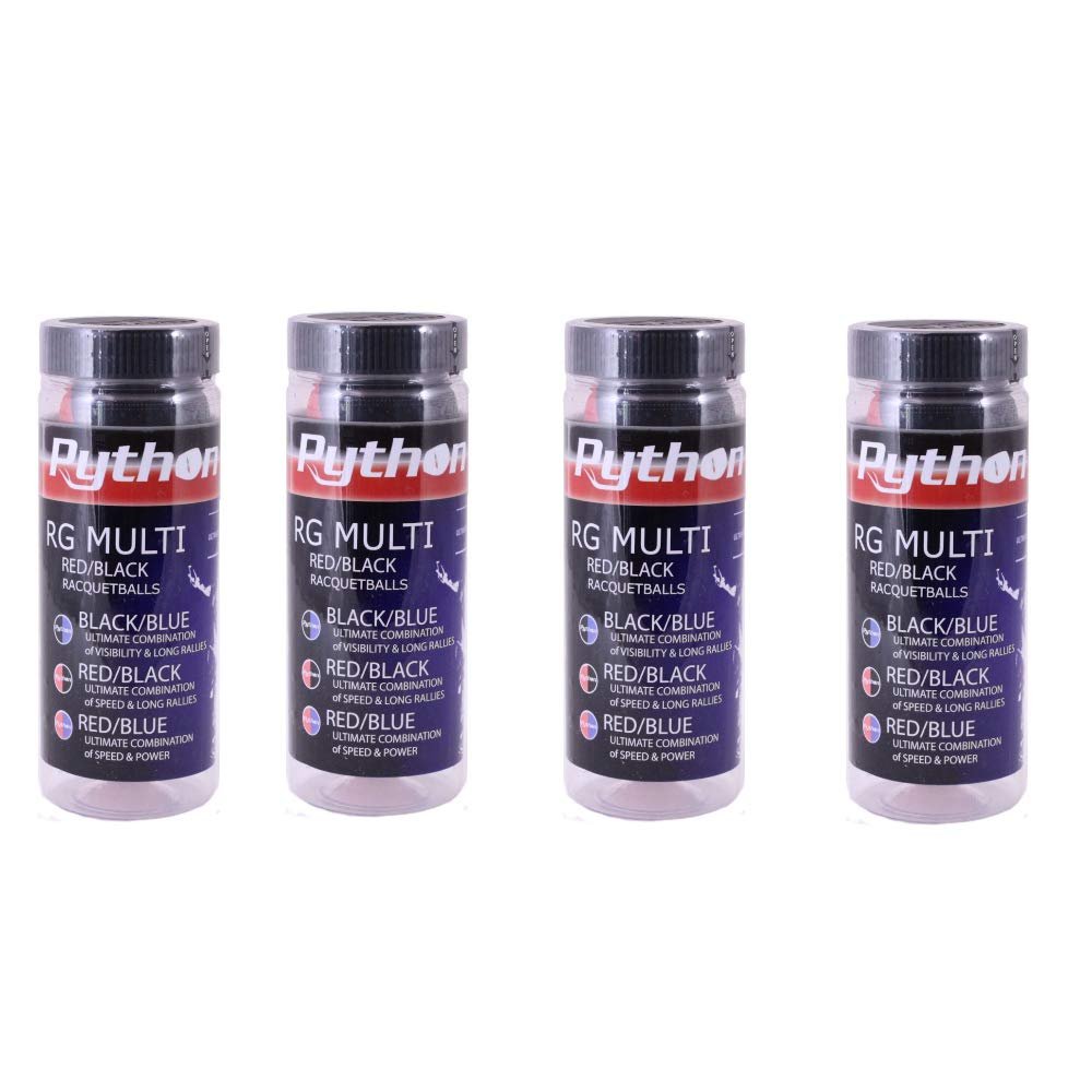 Python 3 Ball Can RG Multi Colored Racquetballs (Endorsed by Racquetball Legend Ruben Gonzalez!) (4-Cans/Packs, 12-Balls) (Black/Red)