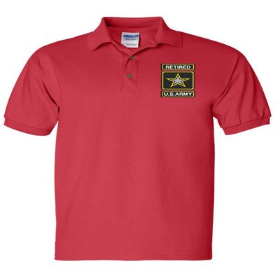 ALLNTRENDS Men's Polo T Shirt USA Retired Army Embroidered Military US Army (XL, Red)