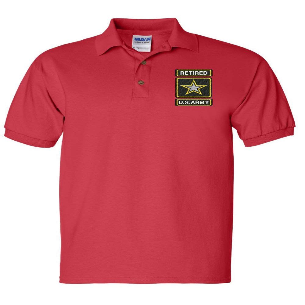 ALLNTRENDS Men's Polo T Shirt USA Retired Army Embroidered Military US Army (XL, Red)