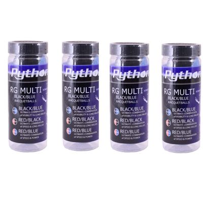 Python 3 Ball Can RG Multi Colored Racquetballs (Endorsed by Racquetball Legend Ruben Gonzalez!) (4-Cans/Packs, 12-Balls) (Black/Blue)