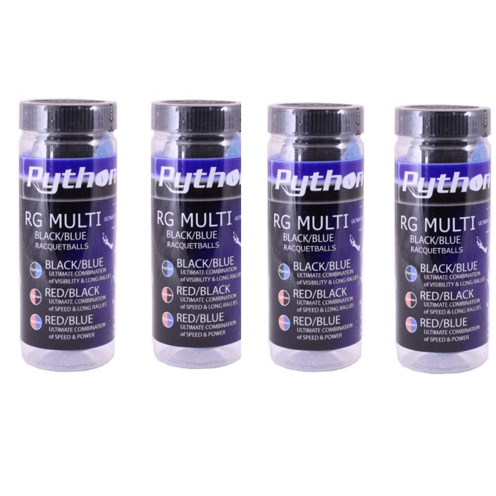 Python 3 Ball Can RG Multi Colored Racquetballs (Endorsed by Racquetball Legend Ruben Gonzalez!) (4-Cans/Packs, 12-Balls) (Black/Blue)