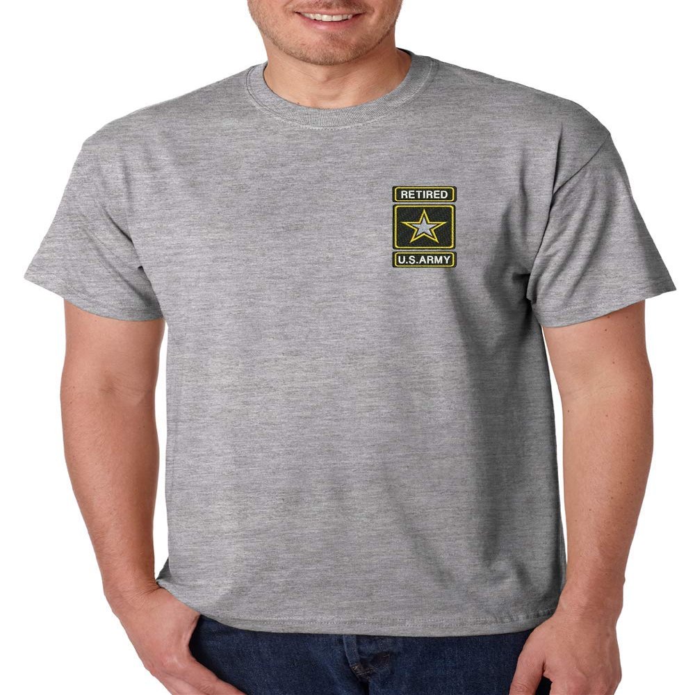 ALLNTRENDS Men's T Shirt USA Retired Army Embroidered Military US Army Shirt (S, Sporty Grey)