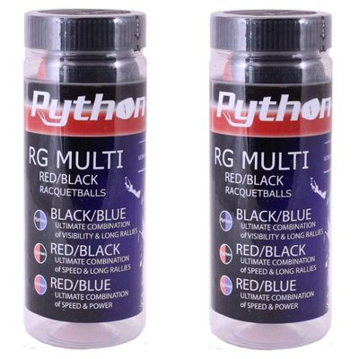 Python 3 Ball Can RG Multi Colored Racquetballs (Endorsed by Racquetball Legend Ruben Gonzalez!) (2-Cans/Packs, 6-Balls) (Black/Red)