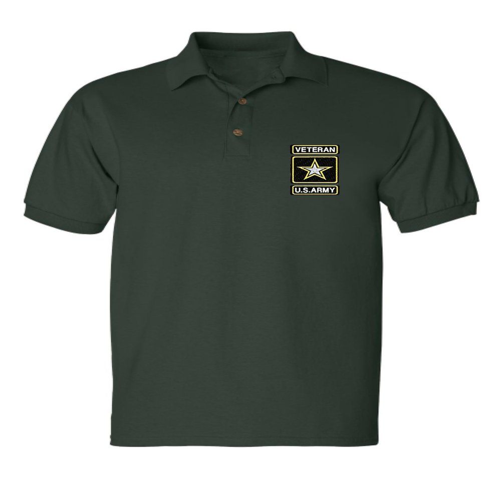 ALLNTRENDS Men's Polo T Shirt USA Veteran Army Embroidered Military US Army (2XL, Forest Green)
