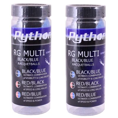 Python 3 Ball Can RG Multi Colored Racquetballs (Endorsed by Racquetball Legend Ruben Gonzalez!) (2-Cans/Packs, 6-Balls) (Black/Blue)