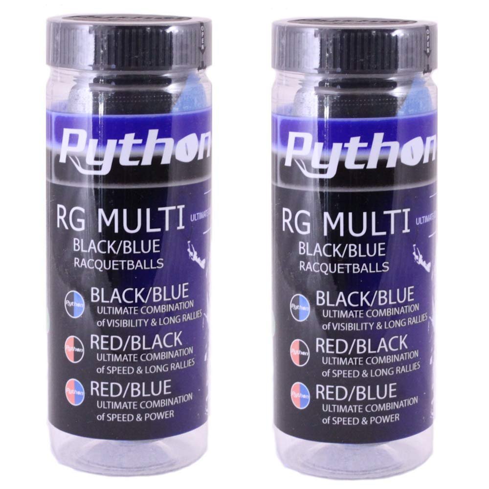 Python 3 Ball Can RG Multi Colored Racquetballs (Endorsed by Racquetball Legend Ruben Gonzalez!) (2-Cans/Packs, 6-Balls) (Black/Blue)