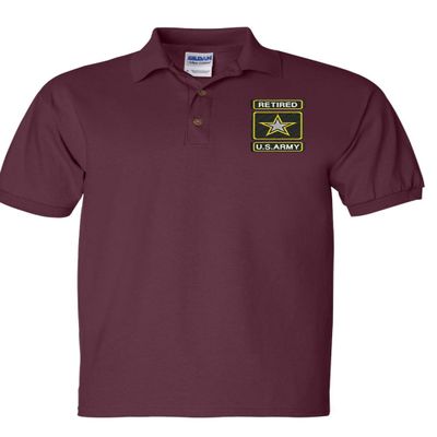 ALLNTRENDS Men's Polo T Shirt USA Retired Army Embroidered Military US Army (L, Maroon)