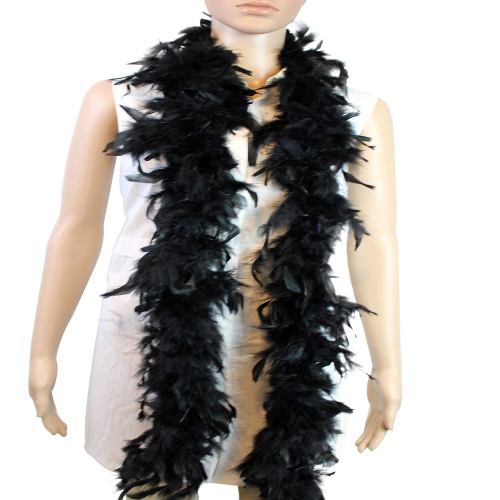 Flydreamfeathers 40 Gram 72" Long, Turkey Chandelle Feather Boa, Dancing Wedding Crafting Party Dress Up, Halloween Costume Decoration(black color)